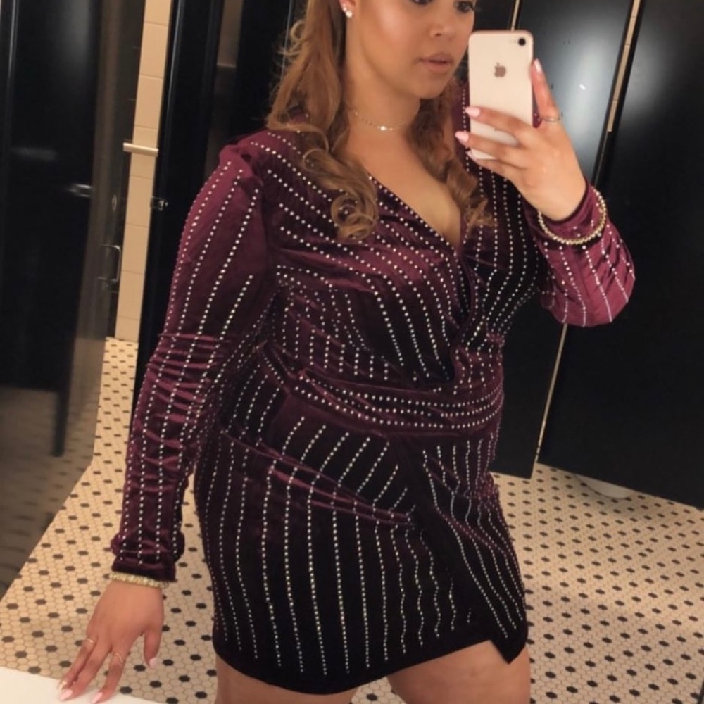 Velvet Burgundy Studded Dress